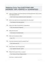 Alabama Civics Test QUESTIONS AND ANSWERS 100% VERIFIED A+ GUARANTEED