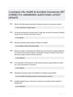 Louisiana Life, Health & Accident Insurances 387 CORRECTLY ANSWERED QUESTIONS LATEST UPDATE