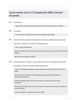 Summaries Unit 4 |7 Questions| With Correct Answers.