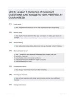 Unit 6: Lesson 1 (Evidence of Evolution) QUESTIONS AND ANSWERS 100% VERIFIED A+ GUARANTEED