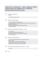 State farm certification - claims adjuster EXAM QUESTIONS (40 TERMS) WITH VERIFIED DEFINITIONS UPDATED 2024