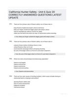 California Hunter Safety - Unit 6 Quiz 20 CORRECTLY ANSWERED QUESTIONS LATEST UPDATE