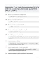 Hunter's Ed. Final Study Guide questions REVIEW WITH 53 CORRECTLY ANSWERED QUESTIONS LATEST UPDATE