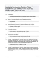 Heads Up Concussion Training EXAM QUESTIONS (29 TERMS) WITH VERIFIED DEFINITIONS UPDATED 2024