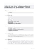 California Real Estate Salesperson License Certification Exam Questions and Answers