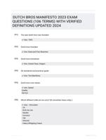 DUTCH BROS MANIFESTO 2023 EXAM QUESTIONS (106 TERMS) WITH VERIFIED DEFINITIONS UPDATED 2024