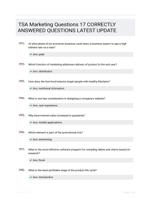 TSA Marketing Questions 17 CORRECTLY ANSWERED QUESTIONS LATEST UPDATE