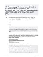 ATI Pharmacology Proctored exam 2024/2025 questions and answers(LATEST 2024 /2025UPDATE) QUESTIONS AND ANSWERS NEW UPDATE 2024/2025 TOP RANKED A+ BEST EXAM