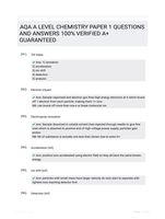 AQA A LEVEL CHEMISTRY PAPER 1 QUESTIONS AND ANSWERS 100% VERIFIED A+ GUARANTEED