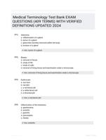 Medical Terminology Test Bank EXAM QUESTIONS (409 TERMS) WITH VERIFIED DEFINITIONS UPDATED 2024