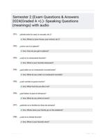 Semester 2 (Exam Questions & Answers 2024(Graded A +).)- Speaking Questions (meanings) with audio