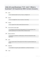 AQA AS Level Business 7131: Unit 1 What is business? |33 Questions| With Correct Answers.