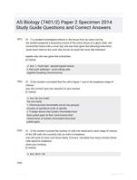 AS Biology (7401/2) Paper 2 Specimen 2014 Study Guide Questions and Correct Answers