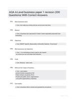 AQA A-Level business paper 1 revision |330 Questions| With Correct Answers.