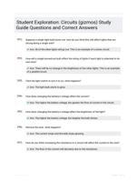 Student Exploration: Circuits (gizmos) Study Guide Questions and Correct Answers