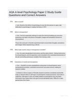 AQA A level Psychology Paper 2 Study Guide Questions and Correct Answers