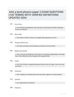 AQA a level physics paper 2 EXAM QUESTIONS (143 TERMS) WITH VERIFIED DEFINITIONS UPDATED 2024