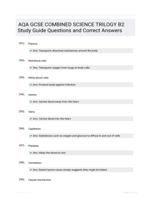 AQA GCSE COMBINED SCIENCE TRILOGY B2 Study Guide Questions and Correct Answers