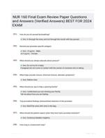 NUR 160 Final Exam Review Paper Questions and  Answers (Verified  Answers) BEST FOR 2024  EXAM