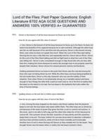 Lord of the Flies: Past Paper Questions: English Literature 8702 AQA GCSE QUESTIONS AND ANSWERS 100% VERIFIED A+ GUARANTEED