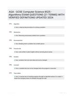 AQA - GCSE Computer Science 8525 - Algorithms EXAM QUESTIONS (21 TERMS) WITH VERIFIED DEFINITIONS UPDATED 2024