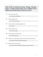 AQA GCSE Combined Science Trilogy : Biology Paper 1 EXAM QUESTIONS (319 TERMS) WITH VERIFIED DEFINITIONS UPDATED 2024