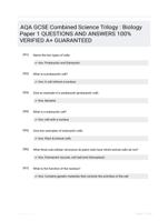 AQA GCSE Combined Science Trilogy : Biology Paper 1 QUESTIONS AND ANSWERS 100% VERIFIED A+ GUARANTEED