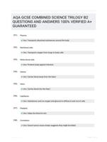 AQA GCSE COMBINED SCIENCE TRILOGY B2 QUESTIONS AND ANSWERS 100% VERIFIED A+ GUARANTEED