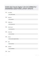 GCSE AQA French Higher 5.2H 25 CORRECTLY ANSWERED QUESTIONS LATEST UPDATE