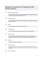 Mergers & Acquisitions |20 Questions| With Correct Answers.