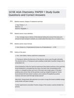 GCSE AQA Chemistry: PAPER 1 Study Guide Questions and Correct Answers