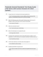 Pesticide General Standards Test Study Guide (190 Terms with Correct Answers for 2024 Update)..