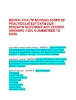 MENTAL HEALTH NURSING SCOPE OF  PRACTICE|LATEST EXAM 2024- 2025|WITH QUESTIONS AND VERIFIED  ANSWERS