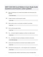 MISY 5325 MS Excel Midterm Exam Study Guide Questions and Answers Latest updated