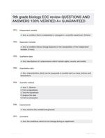 9th grade biology EOC review QUESTIONS AND ANSWERS 100% VERIFIED A+ GUARANTEED