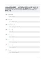 AQA AS PAPER 1  VOCABULARY JUNE 2023 62 CORRECTLY ANSWERED QUESTIONS LATEST UPDATE