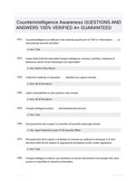 Counterintelligence Awareness QUESTIONS AND ANSWERS 100% VERIFIED A+ GUARANTEED