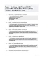 Paper 1 Sociology AQA A-Level EXAM QUESTIONS (125 TERMS) WITH VERIFIED DEFINITIONS UPDATED 2024