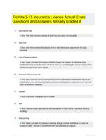 Florida 2-15 Insurance License Actual Exam Questions and Answers Already Graded A