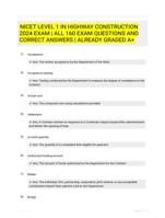 NICET LEVEL 1 IN HIGHWAY CONSTRUCTION 2024 EXAM | ALL 160 EXAM QUESTIONS AND CORRECT ANSWERS | ALREADY GRADED A+