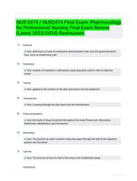 NUR 2474 / NUR2474 Final Exam: Pharmacology for Professional Nursing Final Exam Review (Latest 2023/2024) Rasmussen