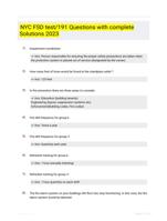 NYC FSD test/191 Questions with complete Solutions 2023