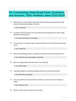 PA Cosmetology State Board Exam (Questions and Answers, 100% Verified) Latest 2023/2024