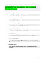 CNUR 106 Final Study Guide Questions and Correct Answers