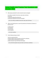 Home Health Aide Practice Test Questions and Answers 2023