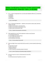 Safety Certification Practice EXAM QUESTIONS AND ANSWERS VERIFIED 100% ( A SCORE)