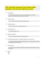    EPA Lead Risk Assessor Exam Study Guide questions and answers latest top score.