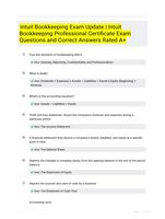 Intuit Bookkeeping Exam Update  | Intuit Bookkeeping Professional  Certificate Exam  Questions  and Correct Answers Rated A+