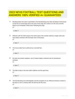 2022 NFHS FOOTBALL TEST QUESTIONS AND ANSWERS 100% VERIFIED A+ GUARANTEED