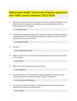 Behavioral Health Technician Practice questions and 100% correct answers 2023/2024